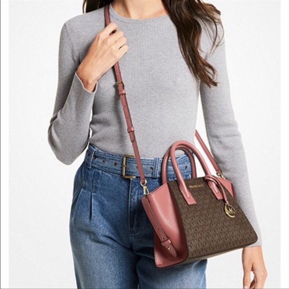 MICHAEL KORS AVRIL Logo Top-Zip Satchel Sunset Ros